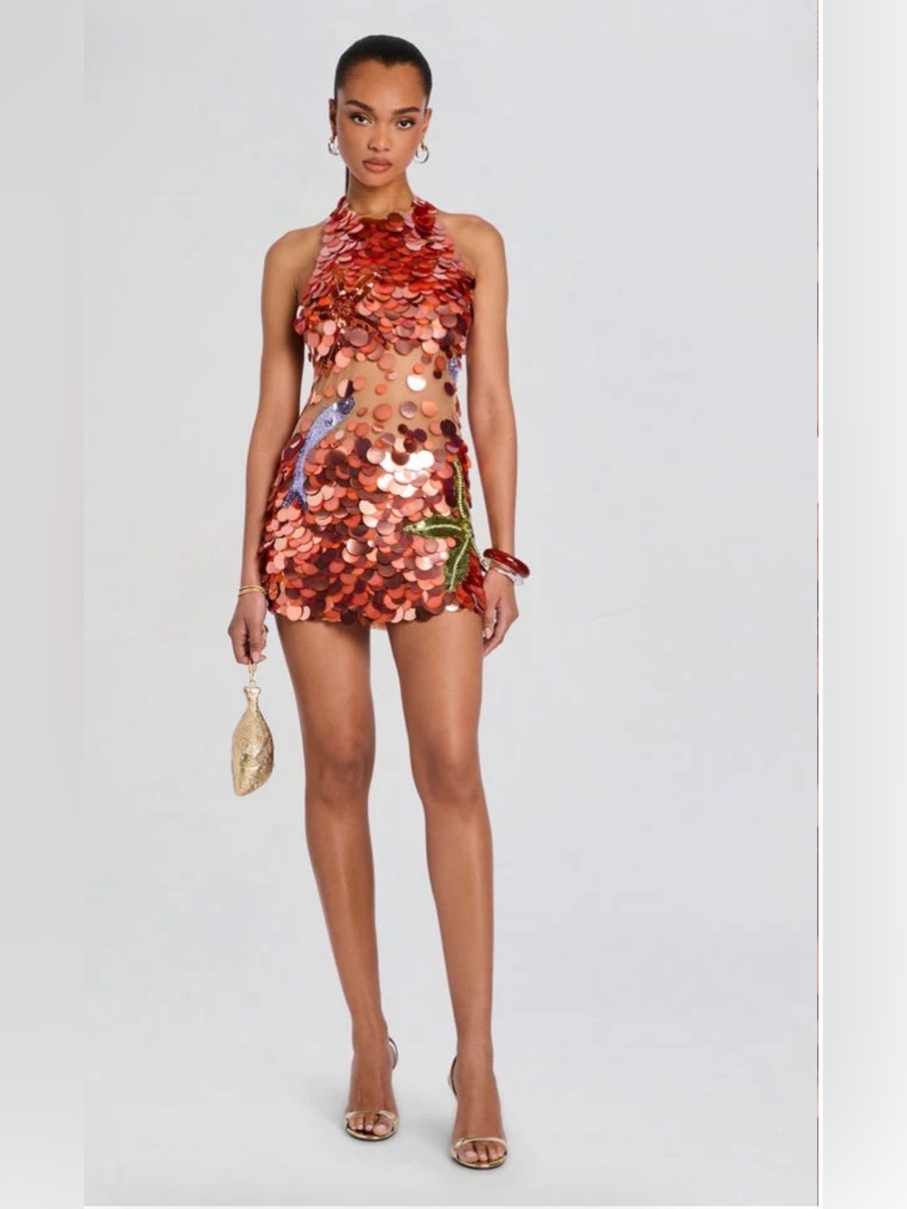 Retrofete Dorothy Multicolor Sequin Halter Mini Dress
